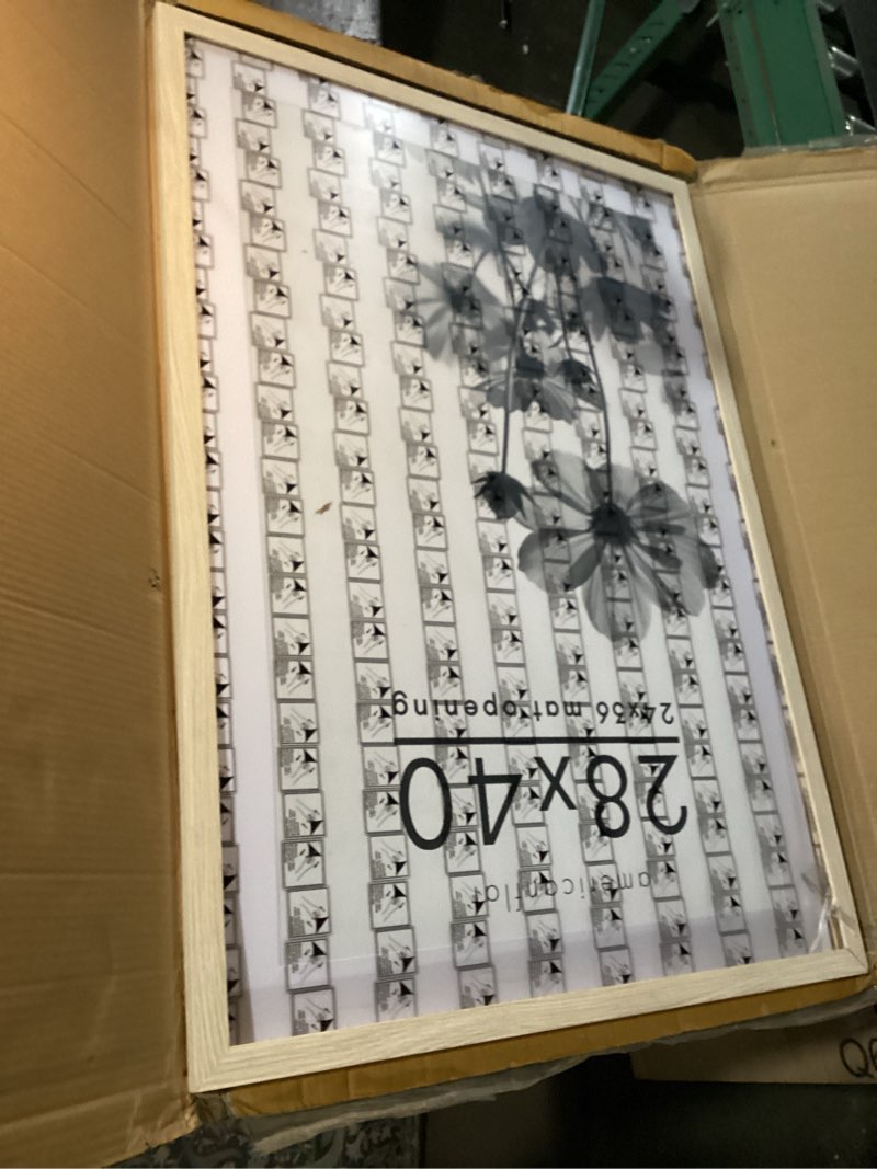 Condition photo showing New/Like New for Americanflat 28x40 Poster Frame with Polished Plexiglass - Use as 24x36 Frame with Mat or Display 28x40 Photo Without Mat - Hudson Collection - Wide Picture Frames for Wall Display - Natural Oak