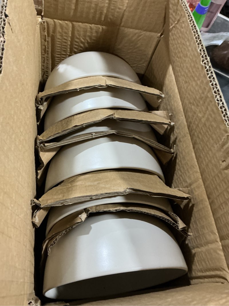 Condition photo showing Good Condition for joyjolt mesa 23oz stoneware soup bowls, 5.8" matte (linen) white cereal bowls set of 6 bowls for kitchen pasta oatmeal salad ice cream or dessert, dishwasher and microwave safe