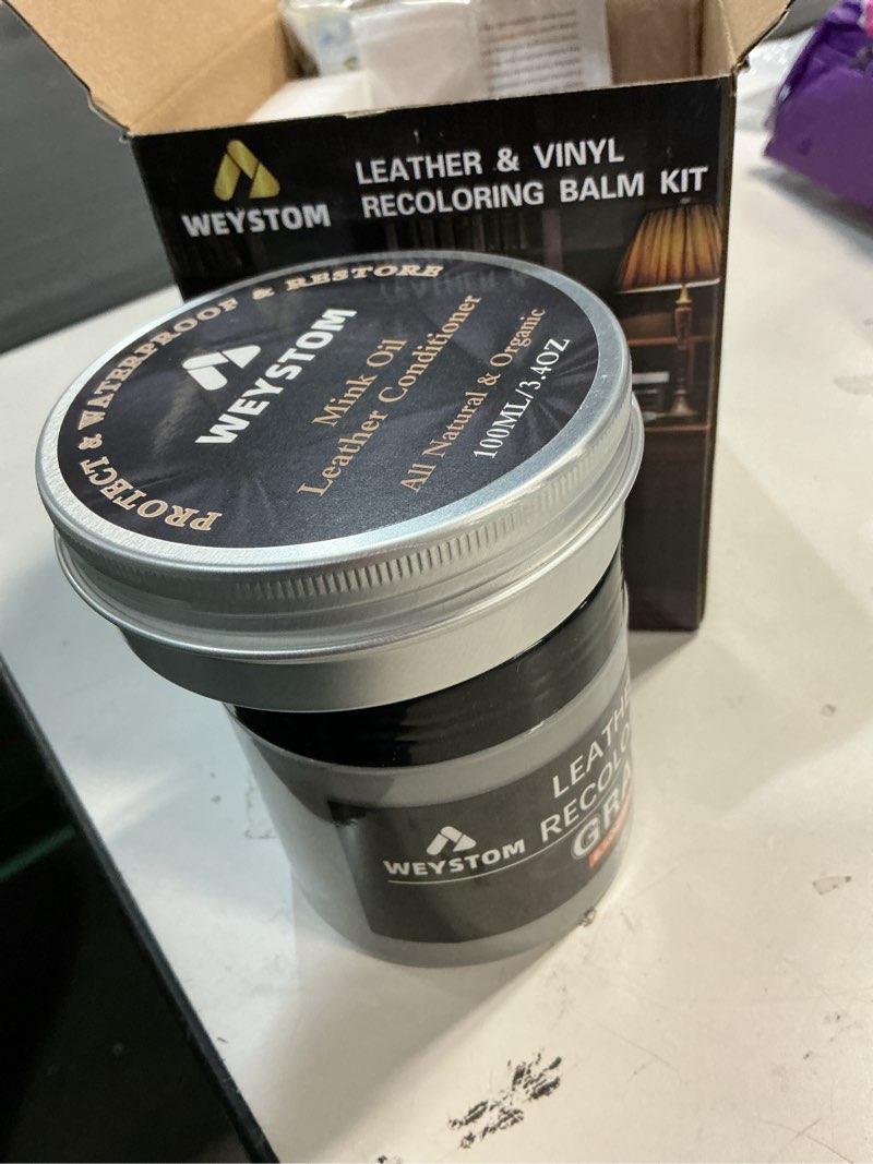 Condition photo showing New/Like New for 8.5 OZ Leather Recoloring Balm with 100ML Leather Conditioner - Gray Leather Repair Kit for Furniture, Leather Dye, Recolor, Renew, Repair & Restore Aged, Faded, Cracked, Peeling and Scuffed Leather 8.5OZ with Oil Gray