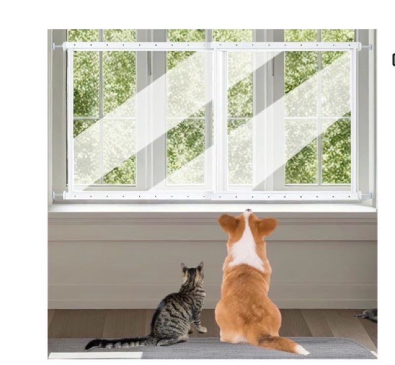 beeNbkks Pet Window Safety Guards, Clear Acrylic Safer Than Bars, Window Guards for Dogs Cats, Pressure Mounted Safety Pet Barrier with Metal Frame, 