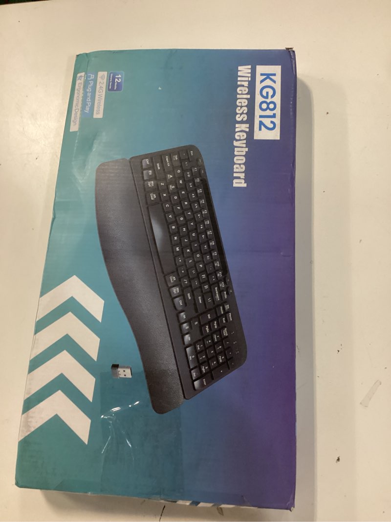 Condition photo showing New/Like New for ergonomic wireless keyboard with cushioned wrist rest, wave keys, phone holder, comfortable natural typing, 2.4ghz full size cordless usb computer keyboard for windows, mac os, laptop, pc (mint green)