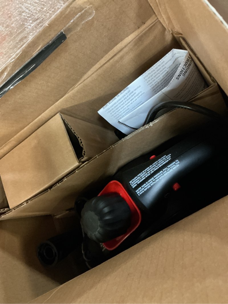 Condition photo showing As Is for 7-in-1 portable corded handheld steamer with 7 muli-surface cleaning tools, steam control, chemical free cleaner, black