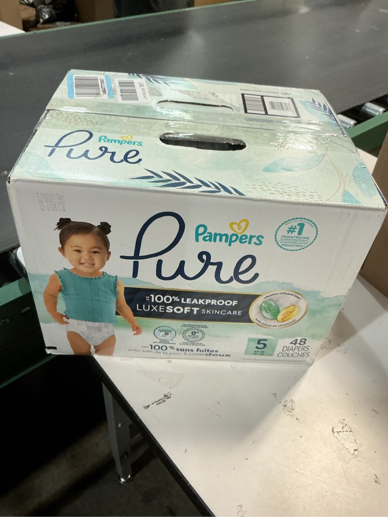 Condition photo showing New/Like New for Pampers Pure Protection Baby Diapers, Size 5 (27+ lbs), 48 Count, Up to 100% Leakproof, Premium Plant-based Skin Protection, Hypoallergenic Soft Diapers Size 5 48