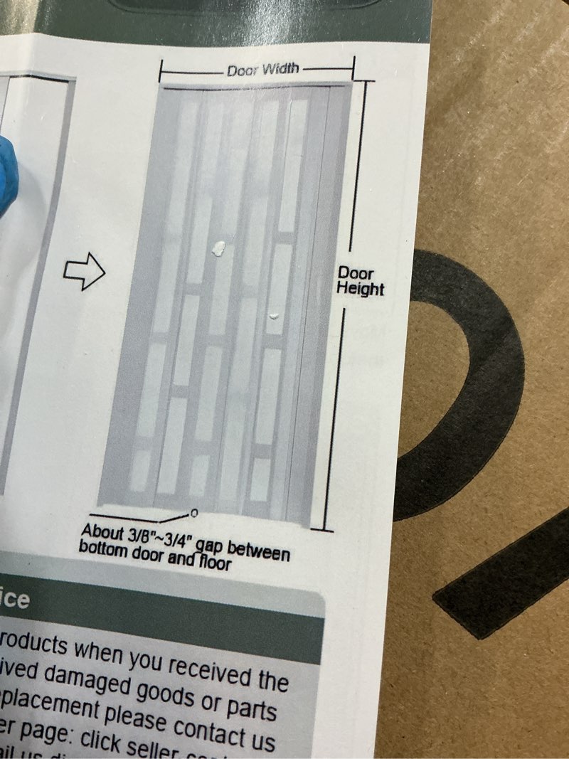 Condition photo showing As Is for 42X80in Accordion Door with Clear Panels, PVC Sliding Folding Doors with Lock?Divider Door with Hardware, White Multifold Interior Doors White 42X80in