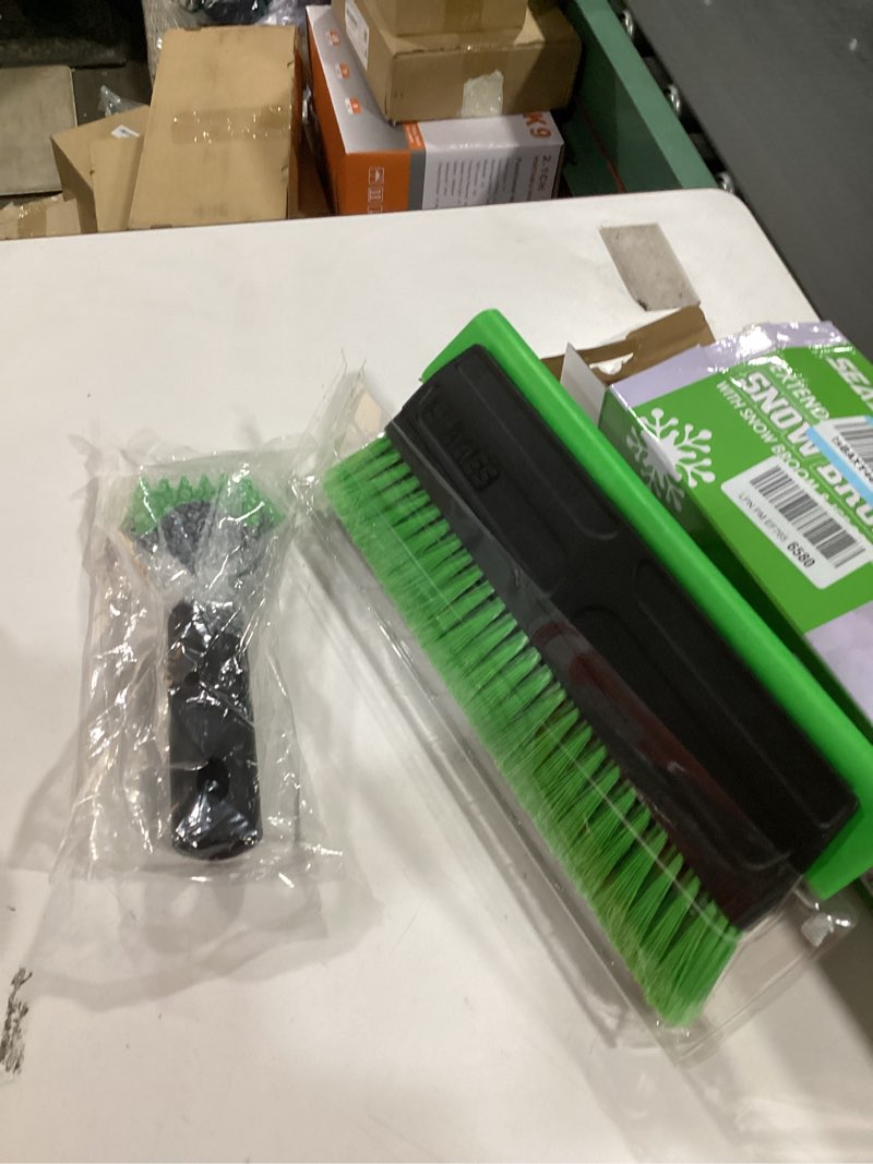 Condition photo showing As Is for **NO HANDLE INCLUDED** SEAAES 51 Inch Heavy Duty Snow Brush for Trucks, Stable Design Long Handle Extendable Snow Broom for SUV, Windshield Ice Scraper with Foam Grip for Car Automobile Vehicle Window - Green Green 51 Inch