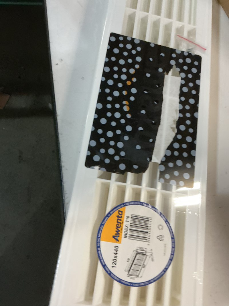 Condition photo showing New/Like New for awenta 18" x 5" inch two sided white door air vent cover - door vents for interior doors - universal furniture ventilation guard- register for bathroom, bedroom, garage, kitchen, furniture