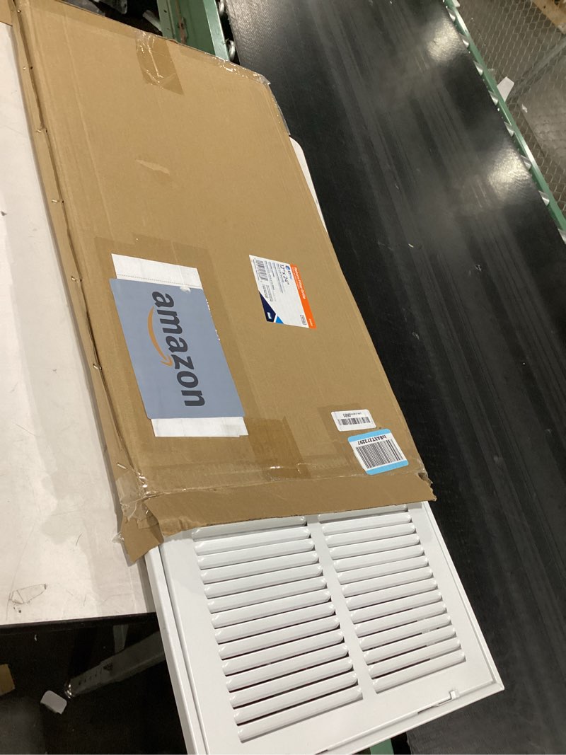 Condition photo showing Good Condition for ez-flo 12 x 24 inch (duct opening) return air vent cover for wall or ceiling, solid steel return air filter grille, hvac vent cover, white, 61668 12 in. x 24 in.