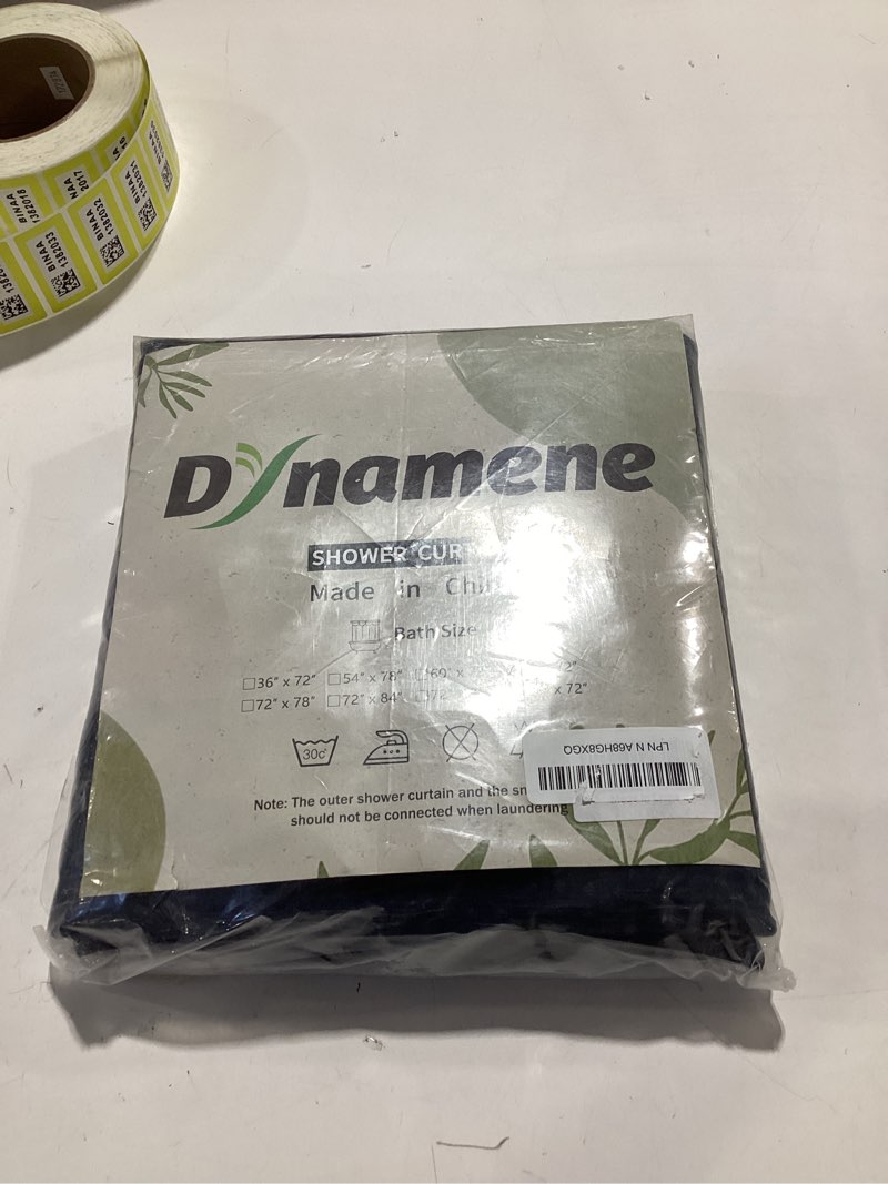 Condition photo showing New/Like New for Dynamene Fabric Shower Curtain with Snap in Liner, Black Waffle Hotel Shower Curtains for Bathroom, Washable Waterproof Cloth Shower Curtain Liner Set with Plastic Hooks, Mesh Top Window, 72x72