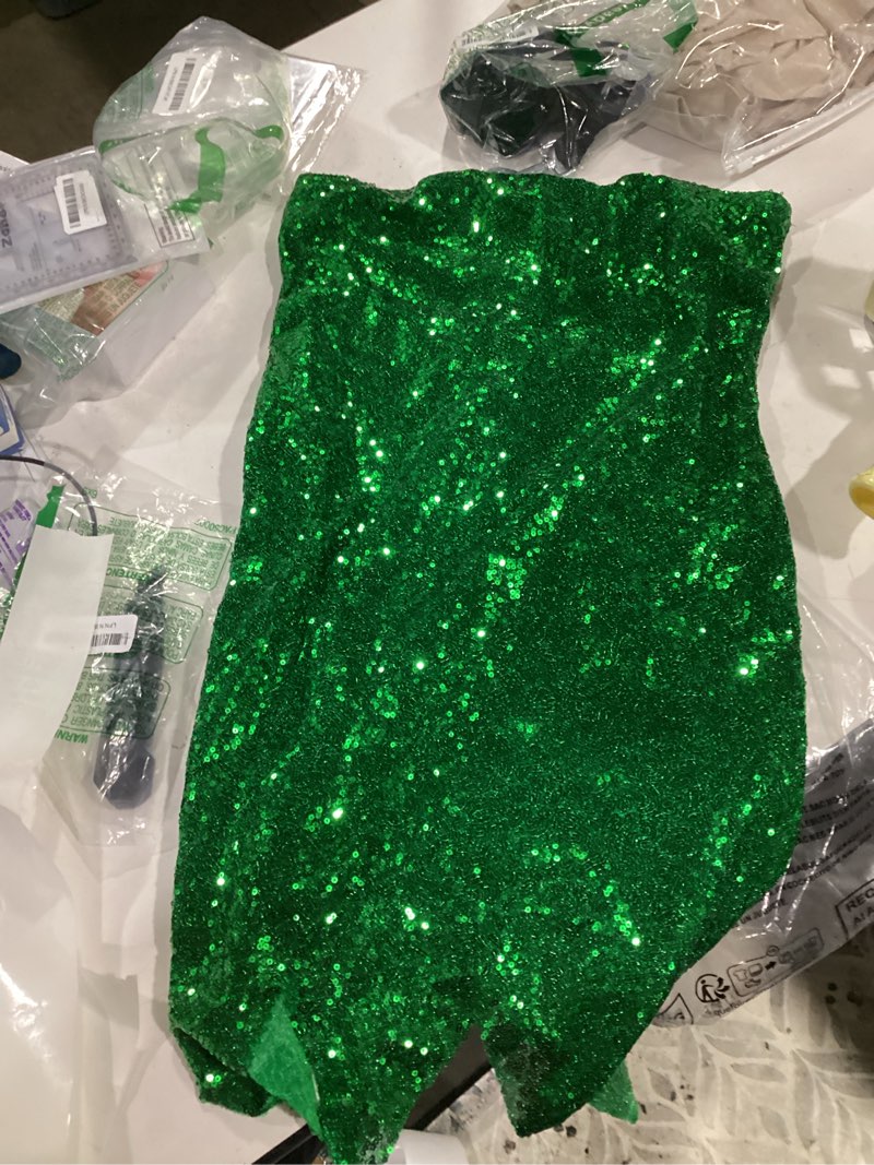 Condition photo showing New/Like New for fyclemt women's halloween forest fairy costumes green sequin shiny dress cosplay dress up with wings fancy decorations party green strapless large