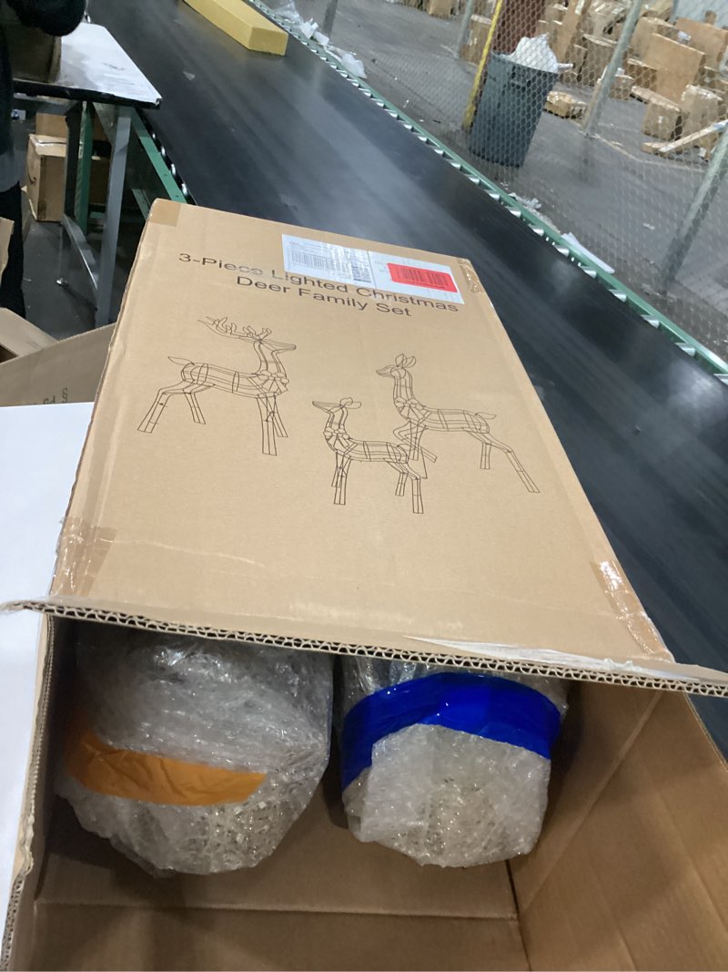 Condition photo showing Good Condition for 3-piece large lighted christmas deer family set, outdoor 5ft christmas reindeer holiday yard decoration with 260 bright led lights, stakes, zip ties, gold