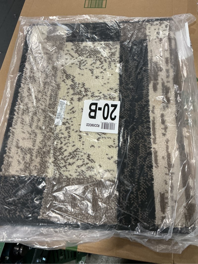 Condition photo showing New/Like New for Superior Indoor Area Rug, Jute Backed, Modern Geometric Patchwork Floor Decor for Bedroom, Office, Living Room, Entryway, Hardwood Floors, Rockwood Collection, 2' x 3', Chocolate A Chocolate 3' (Round)