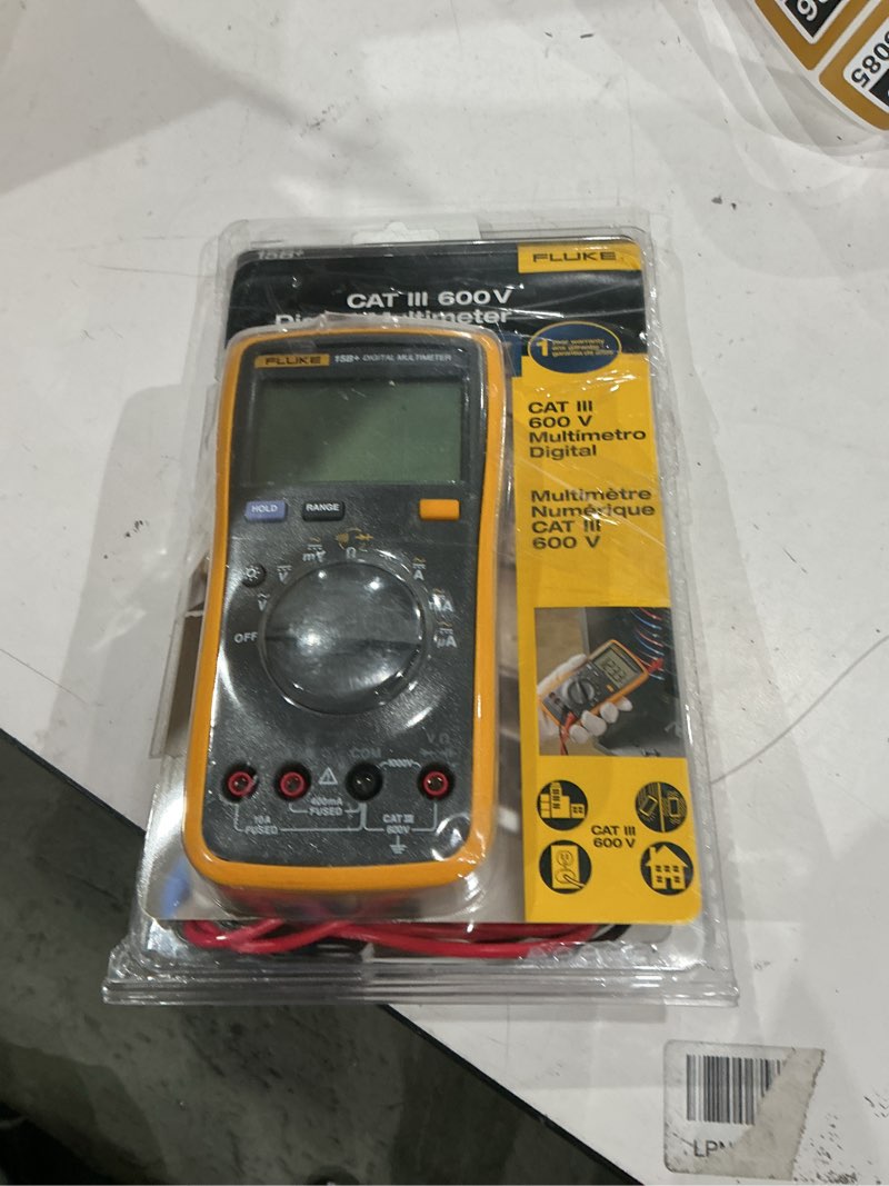 Condition photo showing As Is for fluke 15b+ digital display multimeter 10 amp 1000 -volt