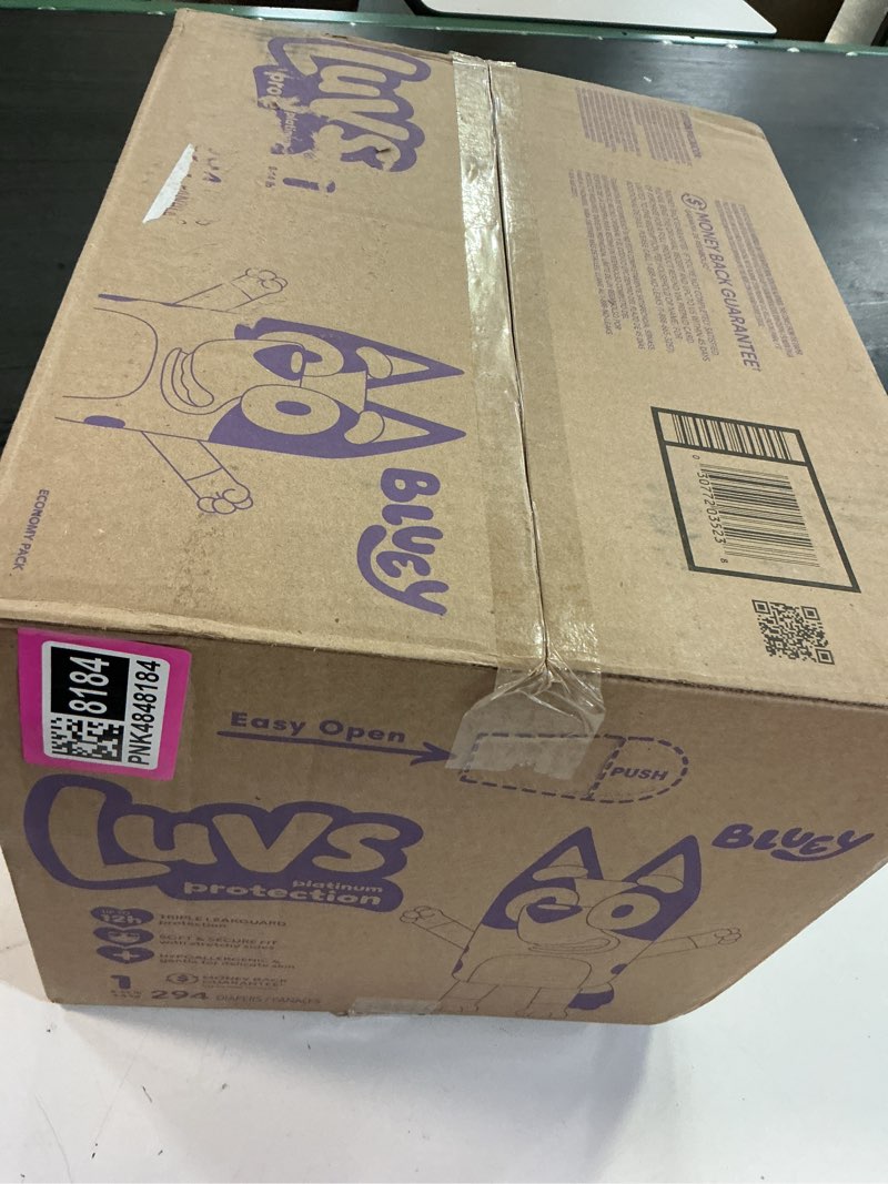 Condition photo showing New/Like New for luvs size 1 baby diapers, platinum protection bluey diapers for day & night, size 1, 294 count (packaging may vary) size 1 294