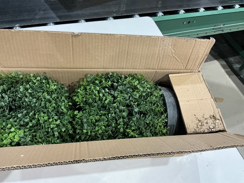 Condition photo showing As Is for nearly natural 36in artificial triple ball boxwood topiary tree - indoor outdoor realistic faux greenery for home patio office decor, low maintenance