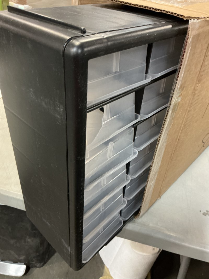 Condition photo showing As Is for Akro-Mils 24-Drawer Plastic Drawer Storage Cabinet for Garage Organization, Bead Organizer, Building