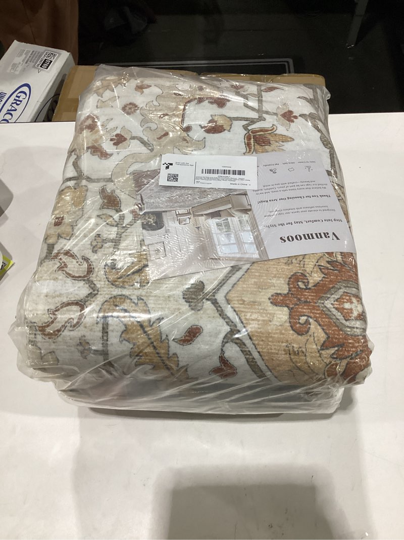 Condition photo showing New/Like New for 6x9 Area Rugs for Living Room, Bedroom - Machine Washable, Non-Slip Bedside Rug, Large Soft Floor Carpet for Office, Dining Room, Farmhouse and Home Decor, Artistic Flair/Beige 6' x 9' Artistic Flair / Beige