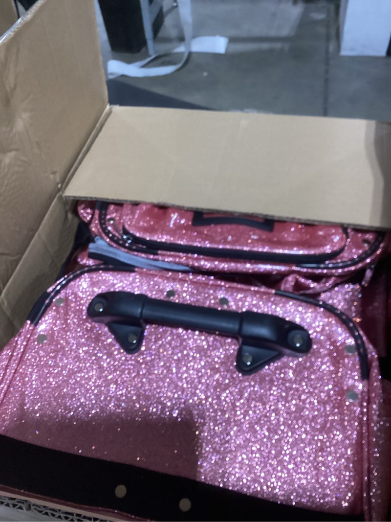 Condition photo showing As Is for Fanwoli 23" Dance Bag with Garment Rack | Glittering Waterproof Fabric & Upgraded Stable System | Shine-Bright Collection | Ideal Competition Duffle Bag for Dancer Athlete Cheerleader Little Princess Sparkling Rose