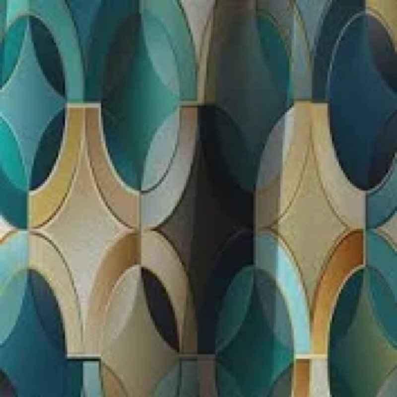 Teal And Golden Modern Geometric Tiles - Abstract Geometric Blackout Curtain - 1 Panels