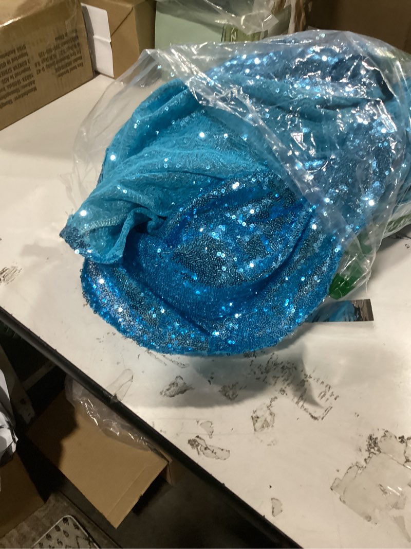 Condition photo showing Good Condition for jyflzq baby blue sequin tablecloth 120" round sparkly drape table cloths table cover overlay for wedding birthday party baby bridal shower baby blue 120" (round)