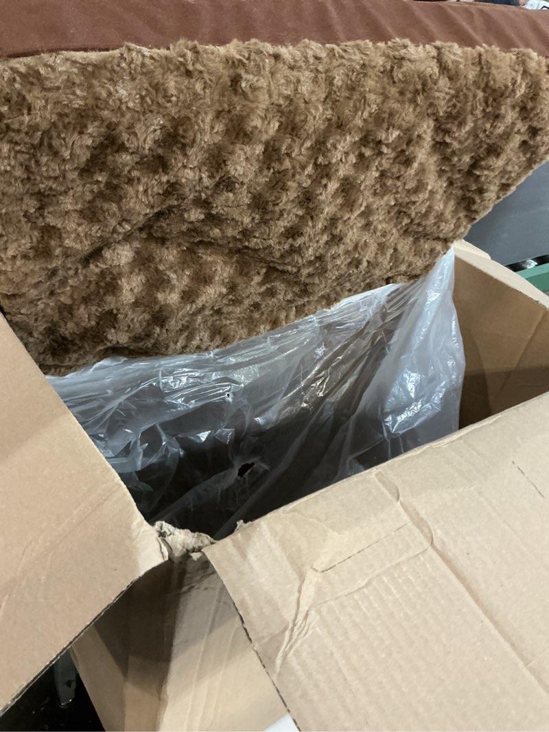Condition photo showing As Is for dog crate bed waterproof for large dogs - rose velvet soft fluffy washable with removable cover & anti-slip bottom, 35 x 22 inch, brown brown 35.0"l x 22.0"w x 3.0"th