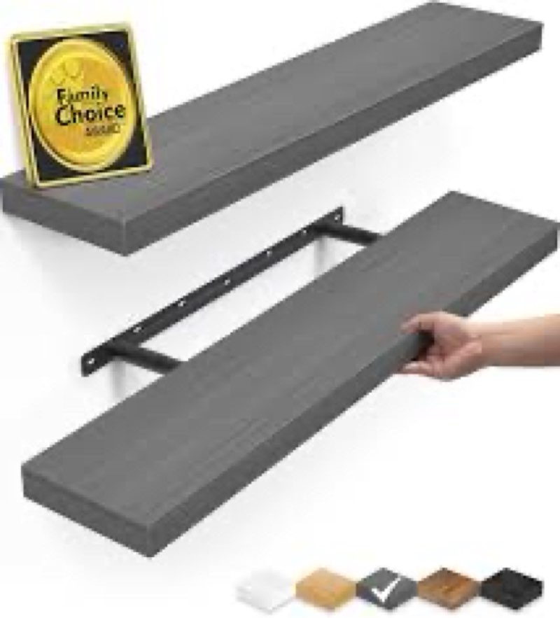 BAYKA Floating Shelves Grey, 22.5 inches Rustic Wood Wall Mounted Shelves for Bathroom, Bedroom, Liv