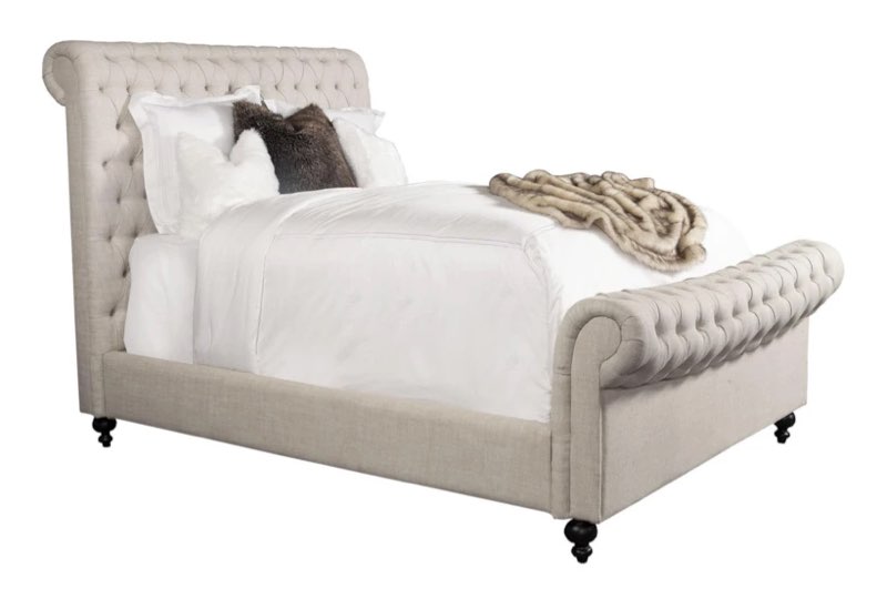 Jacqueline Beige Fabric King Upholstered Sleigh Bed | Tufted | Adjustable Base Compatible
