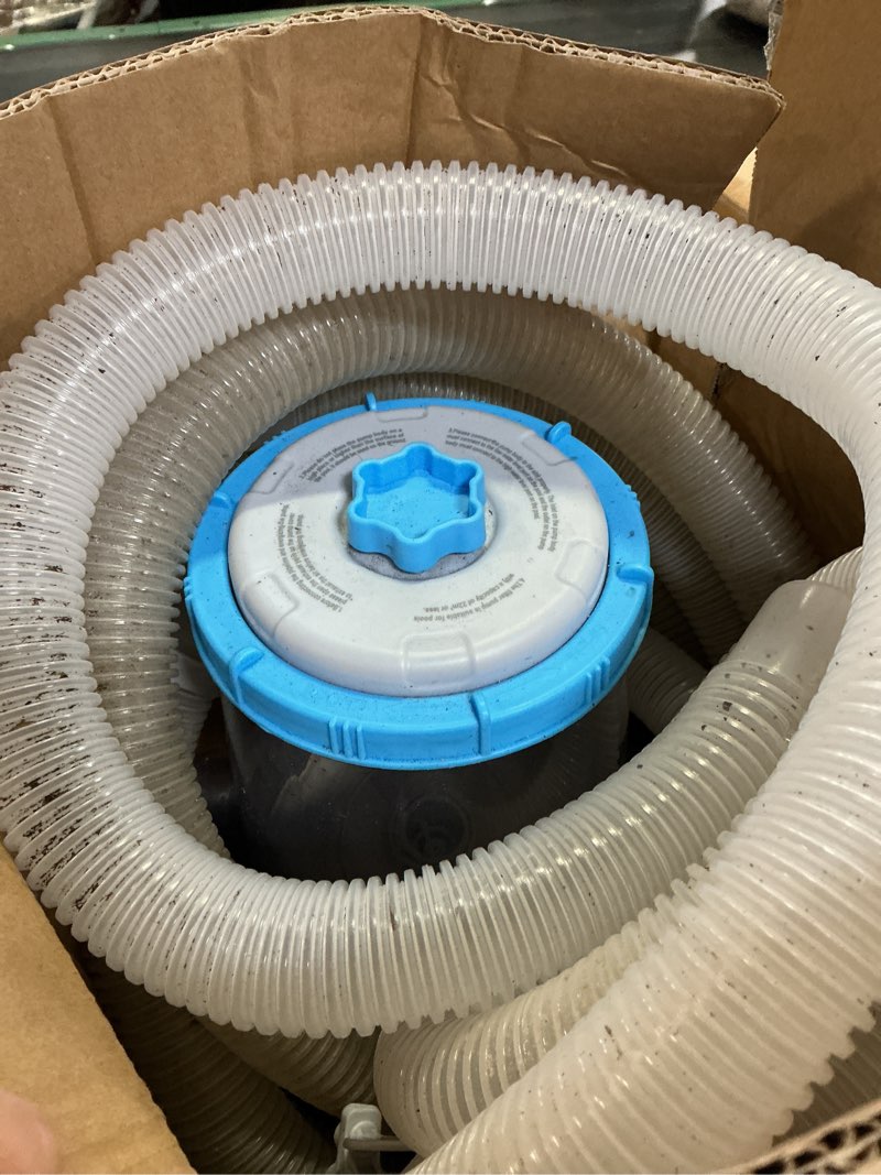Condition photo showing As Is for kimpump 1000 gph light-up pool filter pump for above ground pool|built-in blue led light,transparent housing for real-time water circulation &filtration monitor, pool cartridge filter pump system cyan lightblue