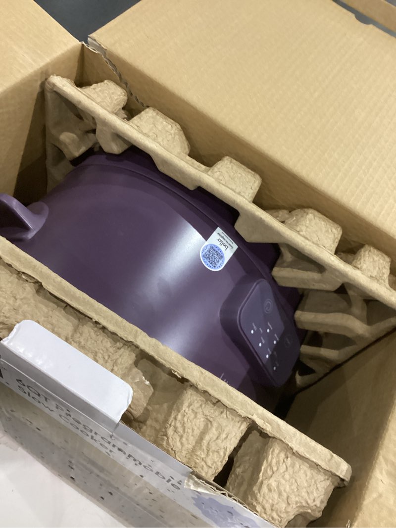 Condition photo showing Good Condition for bella 6.0 Qt Programmable Slow Cooker, Ceramic Nonstick Coating, Adjustable Temperature & Cooking Times, Dishwasher Safe Stoneware Pot & Tempered Glass Lid, Tangle Free Cord Wrap, Plum