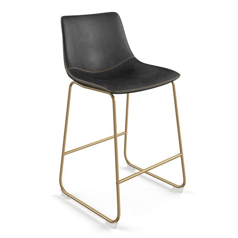 AE-17163-G-02  Black  Leatherette Counter Stool with Gold Steel Finish 