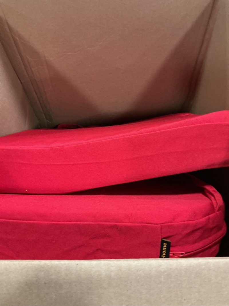 Condition photo showing Good Condition for idee-home Outdoor Chair Cushions Set of 2, Thick 17" x 17" x 3" Outdoor Seat Cushion Patio Furniture Waterproof with Ties, Patio Chair Pads Dining Red 17x17x3 Inch Lipstick Red 2