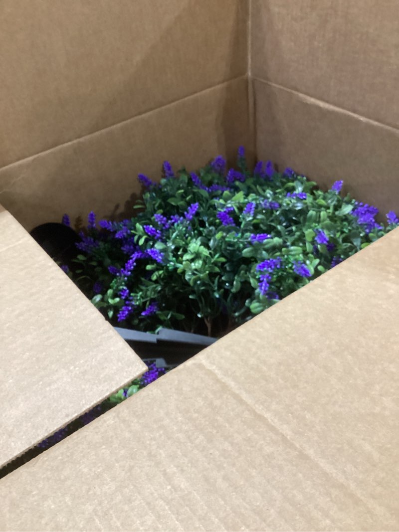 Condition photo showing As Is for HyeFlora 26'' Artificial Topiary Boxwood Ball Trees with Lavender 2 Pack Fake Plants for Outdoor Indoor Artificial Shrubs with Ground Spike UV Resistant Fake Bushes for Front Porch Garden (Purple)