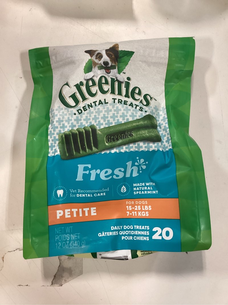 Condition photo showing New/Like New for Greenies Petite Natural Dental Care Dog Treats Fresh Flavor, 12 oz. Pack (20 Treats) ( best by 10/25/29)