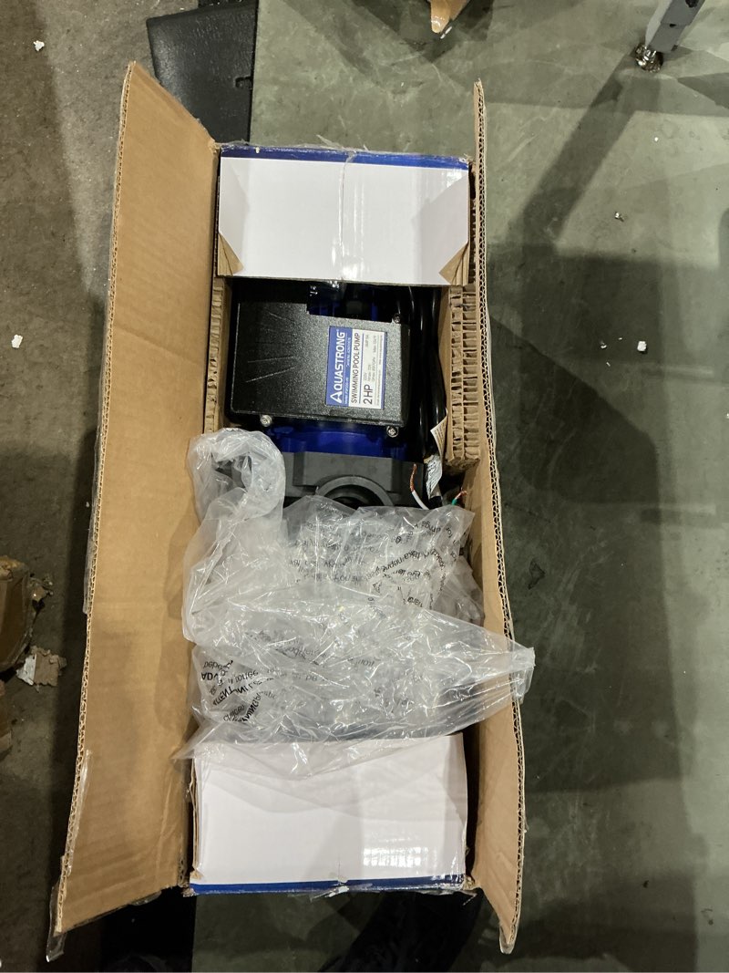 Condition photo showing As Is for aquastrong 2 hp in/above ground single speed pool pump, 220v, 8917gph, high flow, powerful self primming swimming pool pumps with filter basket