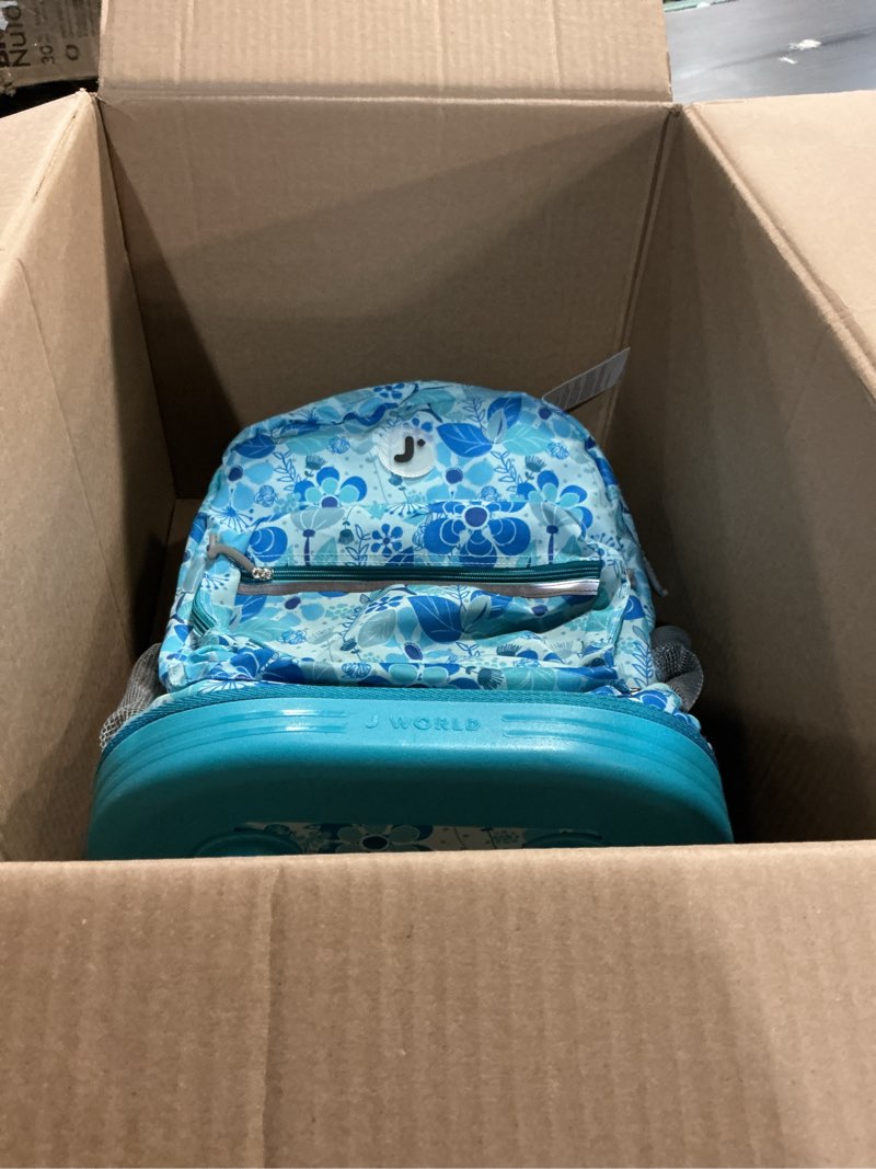Condition photo showing As Is for j world sunrise kids rolling backpack for girls boys. roller bookbag with wheels for school, blue vine