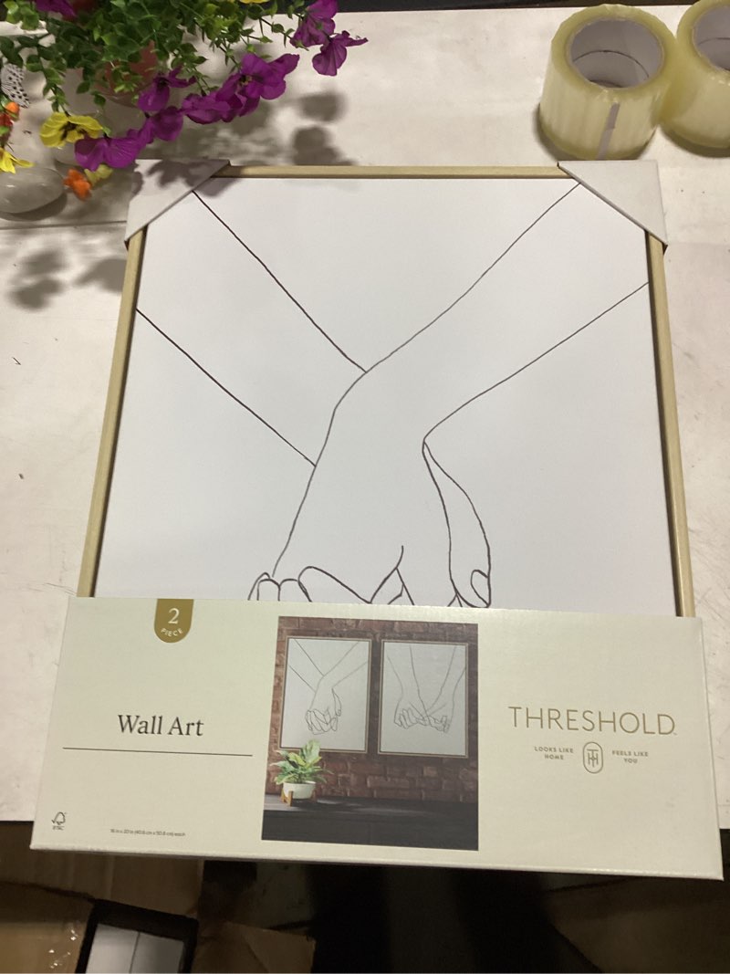 Condition photo showing New/Like New for (set of 2) 16" x 20" hands framed canvas - threshold™: modern wall art, vertical orientation, sawtooth back
