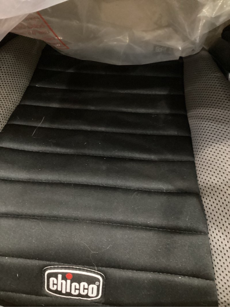 Condition photo showing As Is for chicco gofit backless booster car seat without latch attachment, travel booster seat for car, portable car booster seat for children 40-110 lbs. | shark/black/grey gofit shark/black/grey