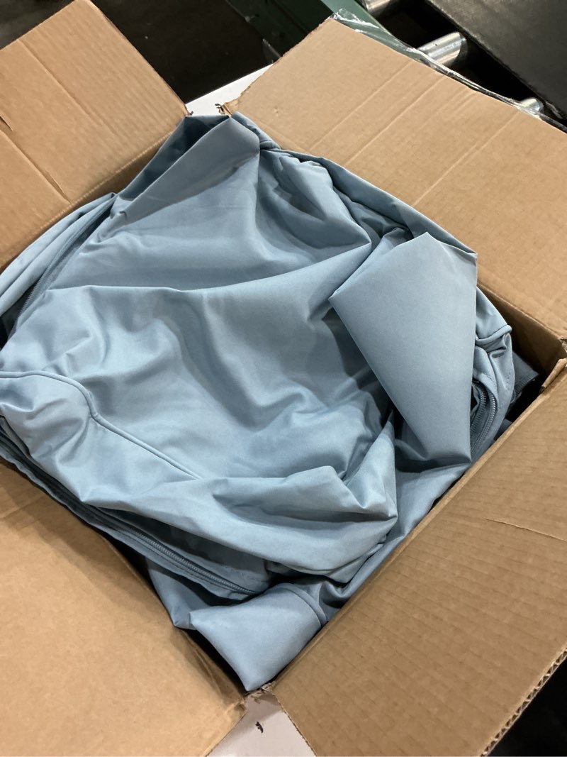 Condition photo showing As Is for 14 piece outdoor patio waterproof cushion covers, fits 6-seat wicker rattan sectional couch chair furniture cover replacement set - fade-resistant patio cushion covers with zipper blue grey 23.6*23.6*3.35 inches-14 pcs