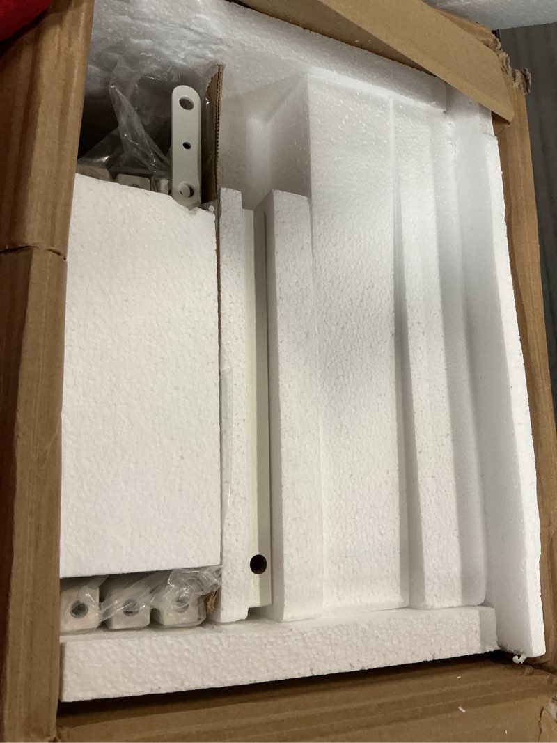 Condition photo showing As Is for EasyCom Over The Toilet Storage Cabinet with Metal Frame and 7 Storage Shelves, Bathroom Organizer with Adjustable Shelves and Paper Holder, Farmhouse Storage Cabinet for Bathroom, Laundry, White