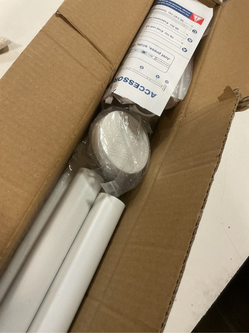 Condition photo showing Good Condition for White Tension Curtain Rods for Windows 40-146 Inches Heavy Duty Tension Rod Adjustable Curtain Rods No Drilling for Bathroom Living Room Outdoor Patio Hold Up Blackout Curtains and Non Slip 40-146in White-1 Pack