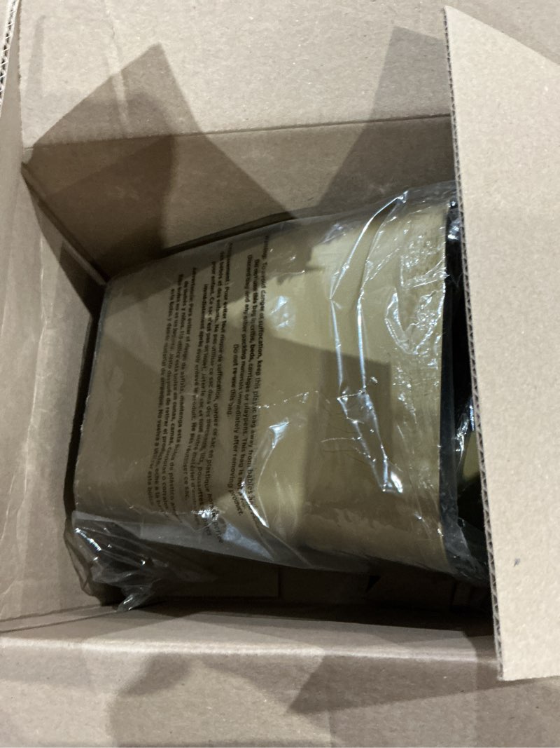 Condition photo showing New/Like New for mdesign square shatter-resistant plastic small trash can wastebasket, garbage container bin for bathrooms, powder rooms, kitchens, home offices - soft brass finish