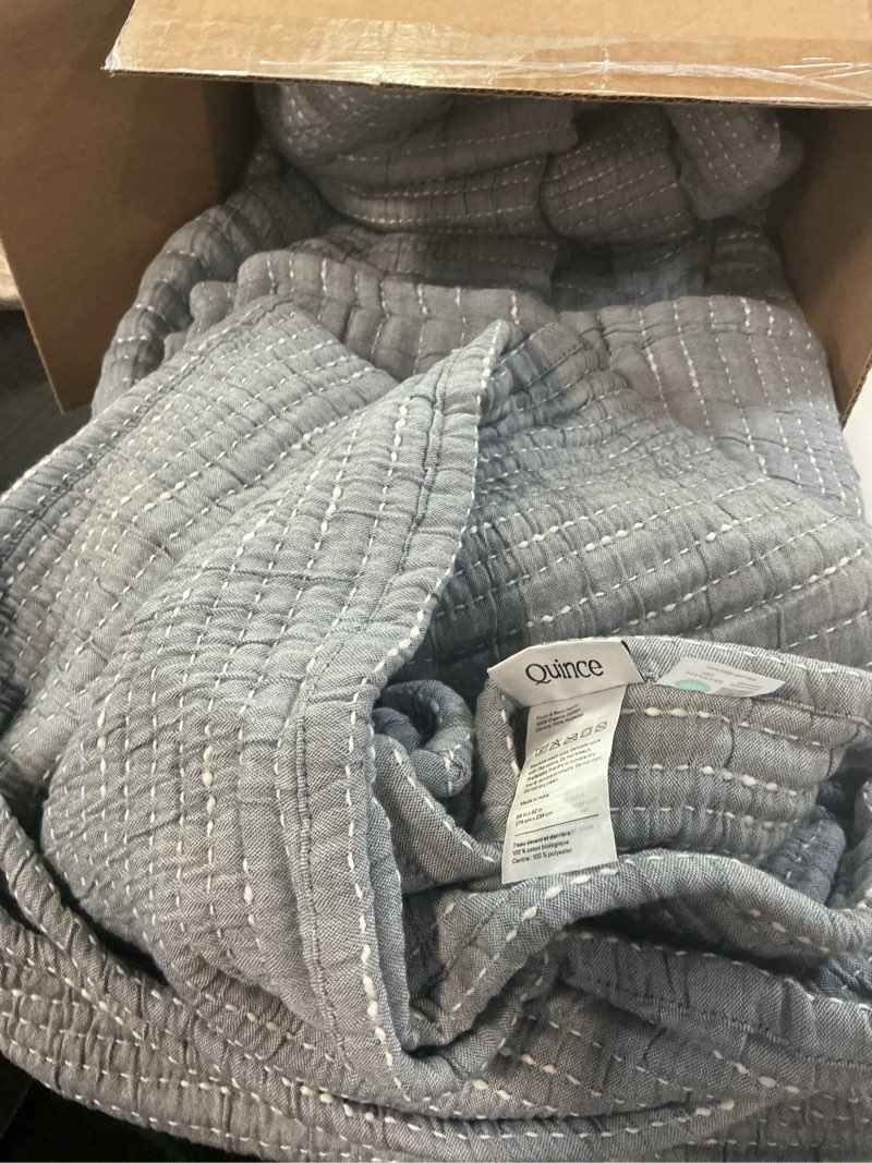 Condition photo showing As Is for organic cotton channel stitch coverlet size 88x92 in