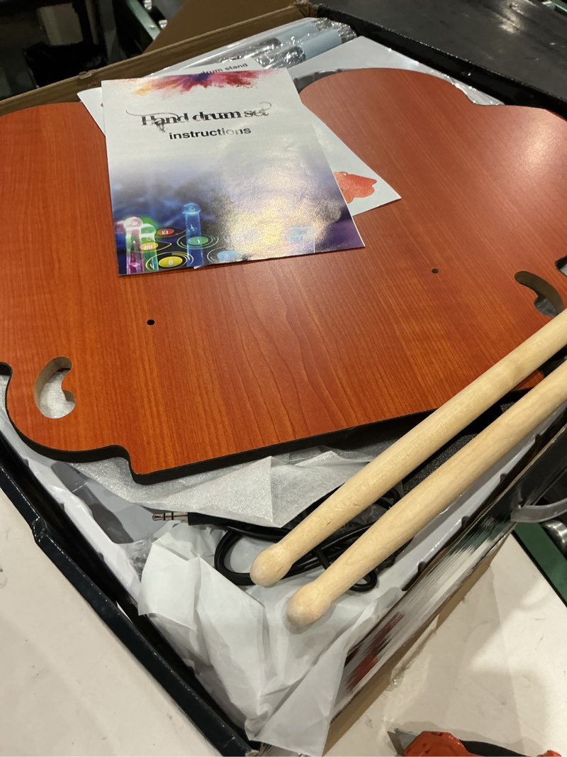 Condition photo showing As Is for electric drum set for kids, electronic drum pad with light up drumsticks and drum stand, bulit-in double speakers and rechargeable battery, kids drum set with led drumsticks, 9 pads digital drum kit electronic drum + light up drumsticks + drum stand