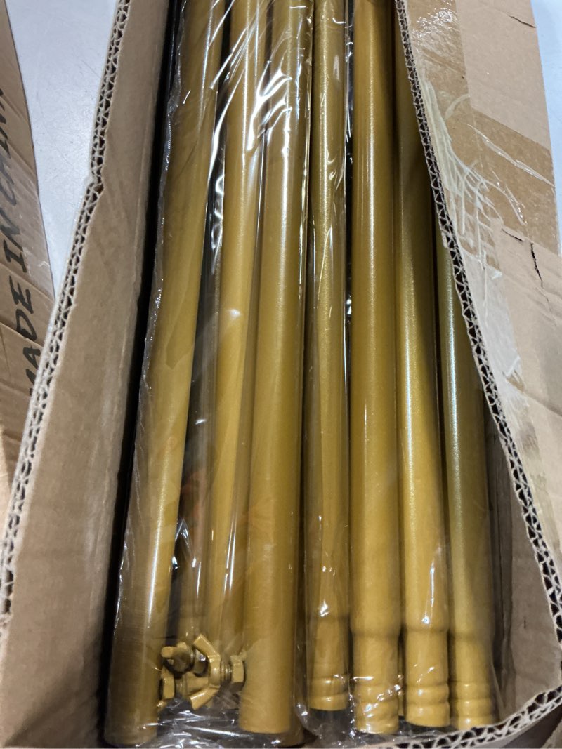 Condition photo showing Good Condition for over the table rod stand with clamps adjustable 31"-110'' length 31"-64" height gold table balloon arch stand with storage bag, metal decorating rod hanging