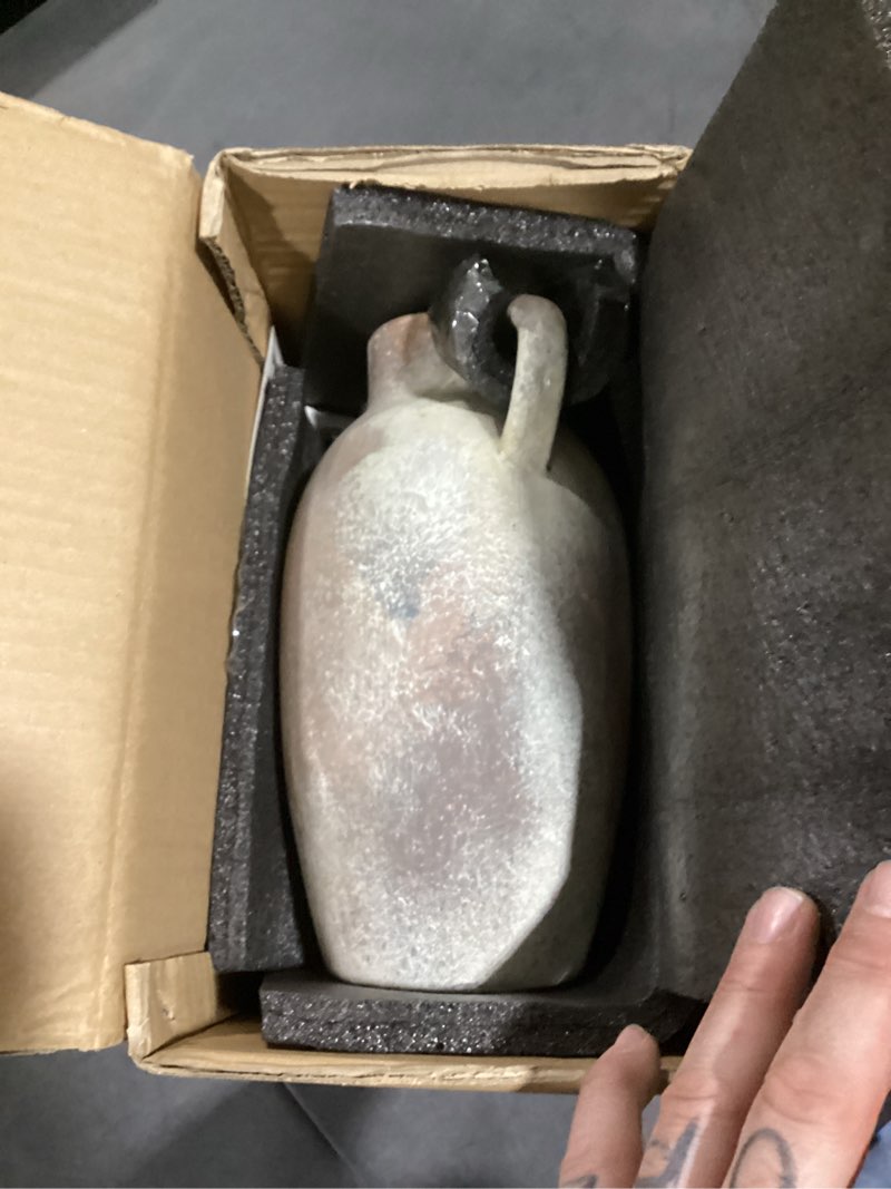 Condition photo showing Good Condition for 9.84 inch ceramic vase with handles, tuscan decor antique terracotta vase, rustic decorative flower vase for home decor, farmhouse, living room, table, bedroom, office, entrance- gray