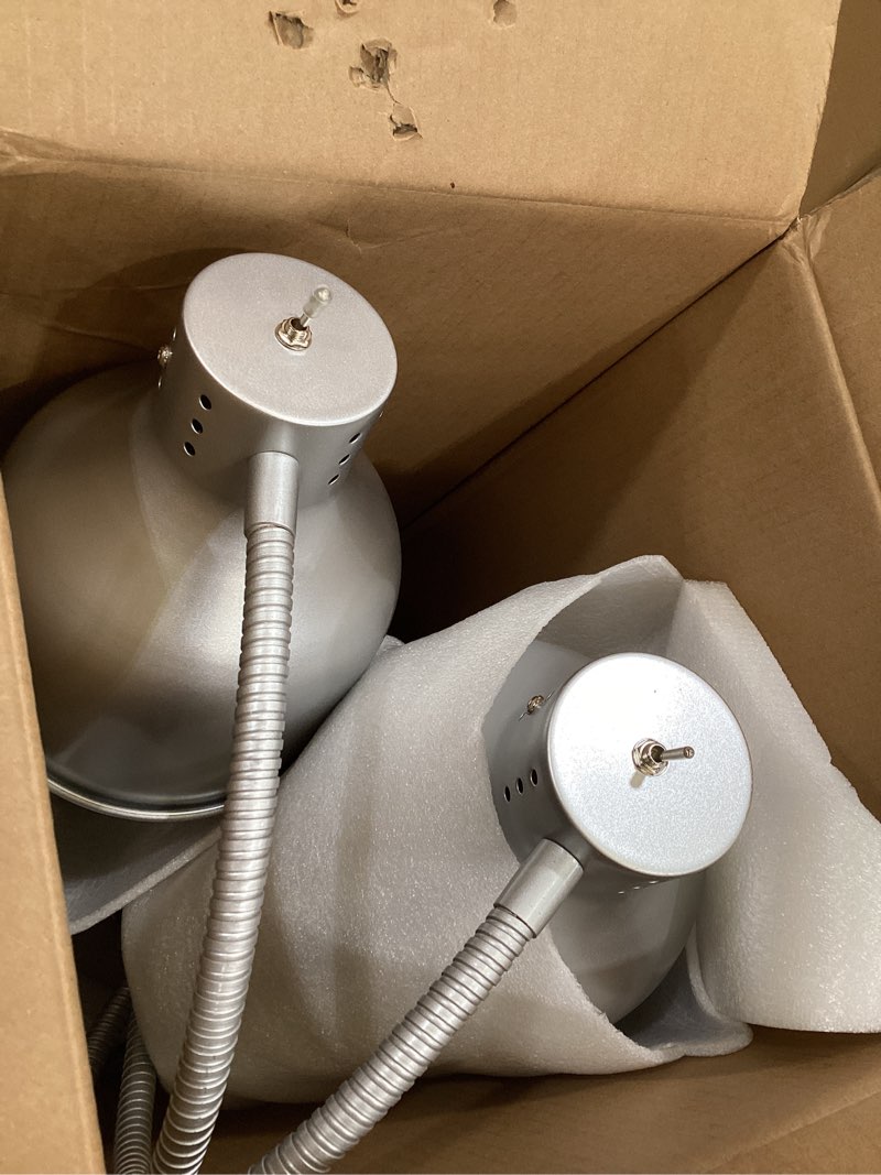 Condition photo showing Good Condition for food heat lamp: [rapid-heating bulbs included] [steady heating] commercial food warmer lamp, electric heat lamp for food catering food warming lamp for buffet parties (painted silver, 32" (2-head)) painted silver 32" (2-head)