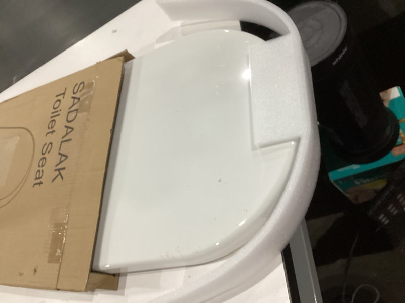 Condition photo showing As Is for SADALAK Soft Close Quick Release Toilet Seat Elongated- Heavy Duty Adjustable Stainless Hinges, D/U Shape Toilet Seats Cover for Easy Cleaning & Simple Top Fixing - White Toilet Lid