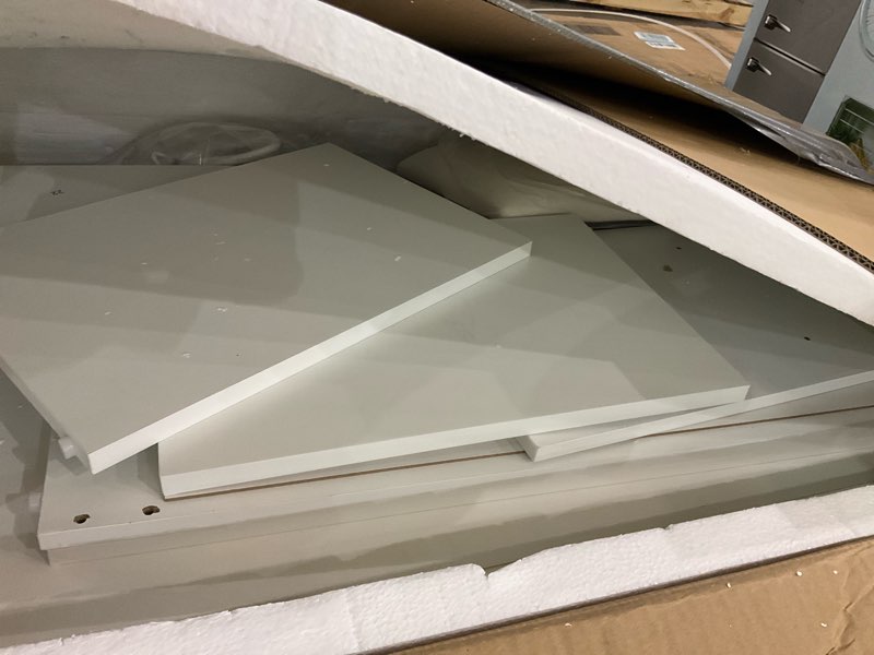 Condition photo showing As Is for DWVO LED Makeup Vanity Table with 3 Light Modes, 4 Storage Drawers, Built-in Power Outlets & Hairdryer Holder, Dressing Table with Cushioned Stool