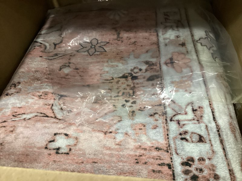 Condition photo showing Good Condition for 8x10 pink washable area living room rugs, bedroom rugs non slip vintage neutral, oriental floral carpets modern stain resistant low pile thin soft dining room office christmas rug pink 8' x 10' (rectangular)