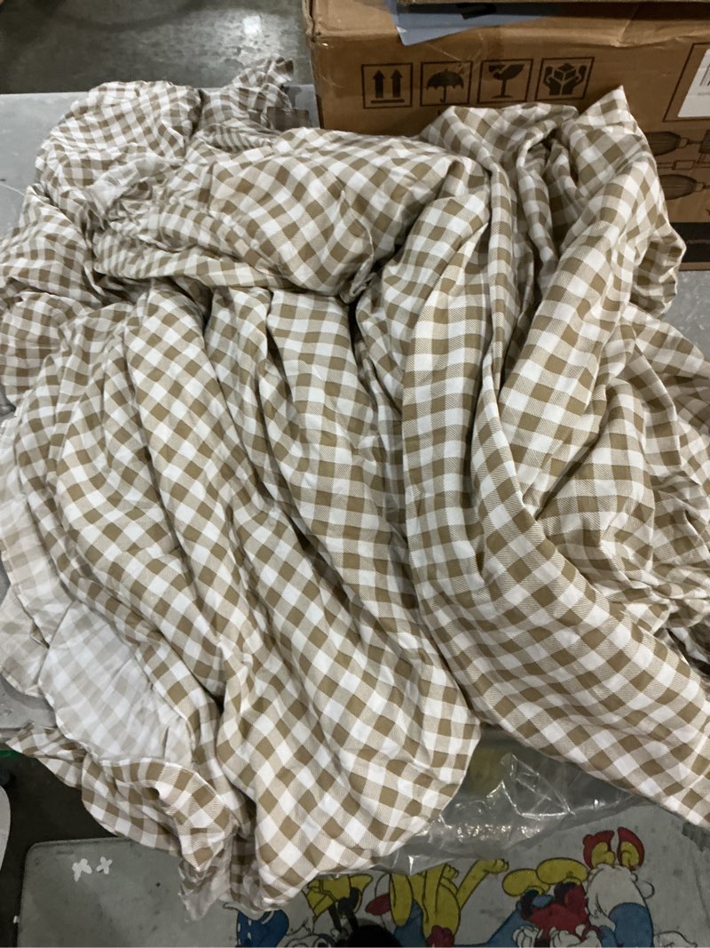 Condition photo showing As Is for nsnlgsgc tan gingham ruffle duvet cover king size, 3 pieces taupe soft pre-washed microfiber checked plaid comforter cover set, vintage farmhouse bedding set(tan gingham, king 104"x90") tan gingham king