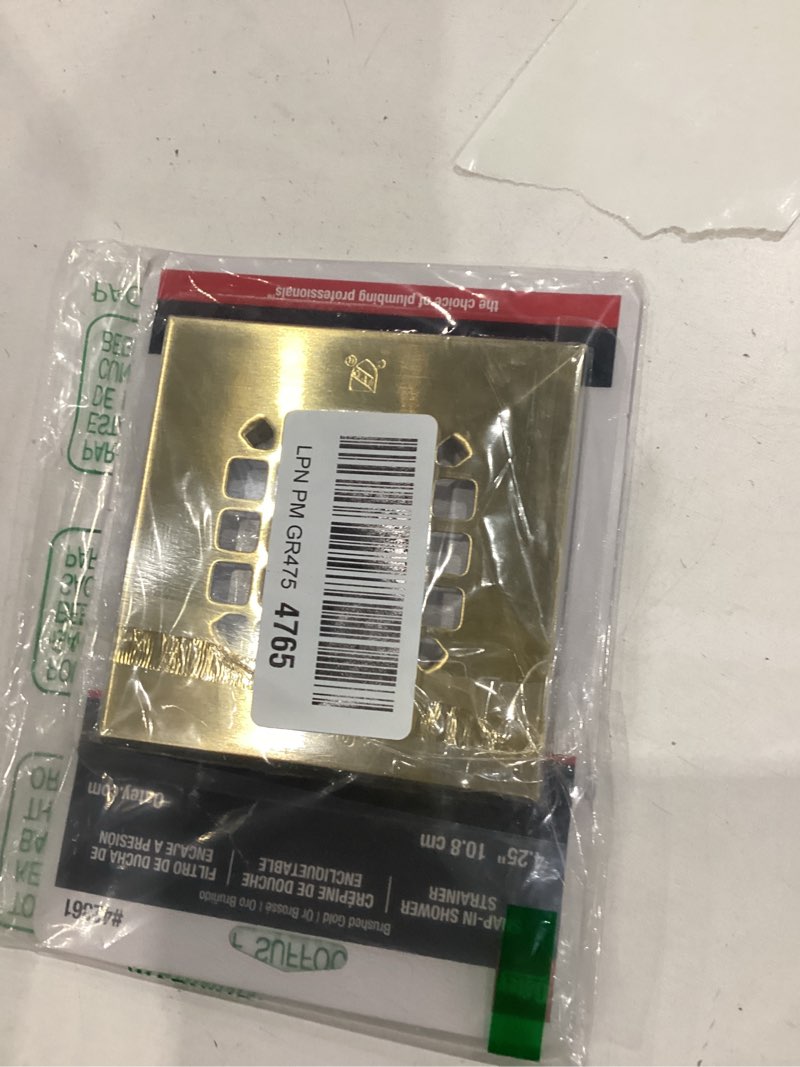 Condition photo showing Good Condition for oatey 42361 universal 4-1/4 in. snap-tite square shower strainer in brushed gold